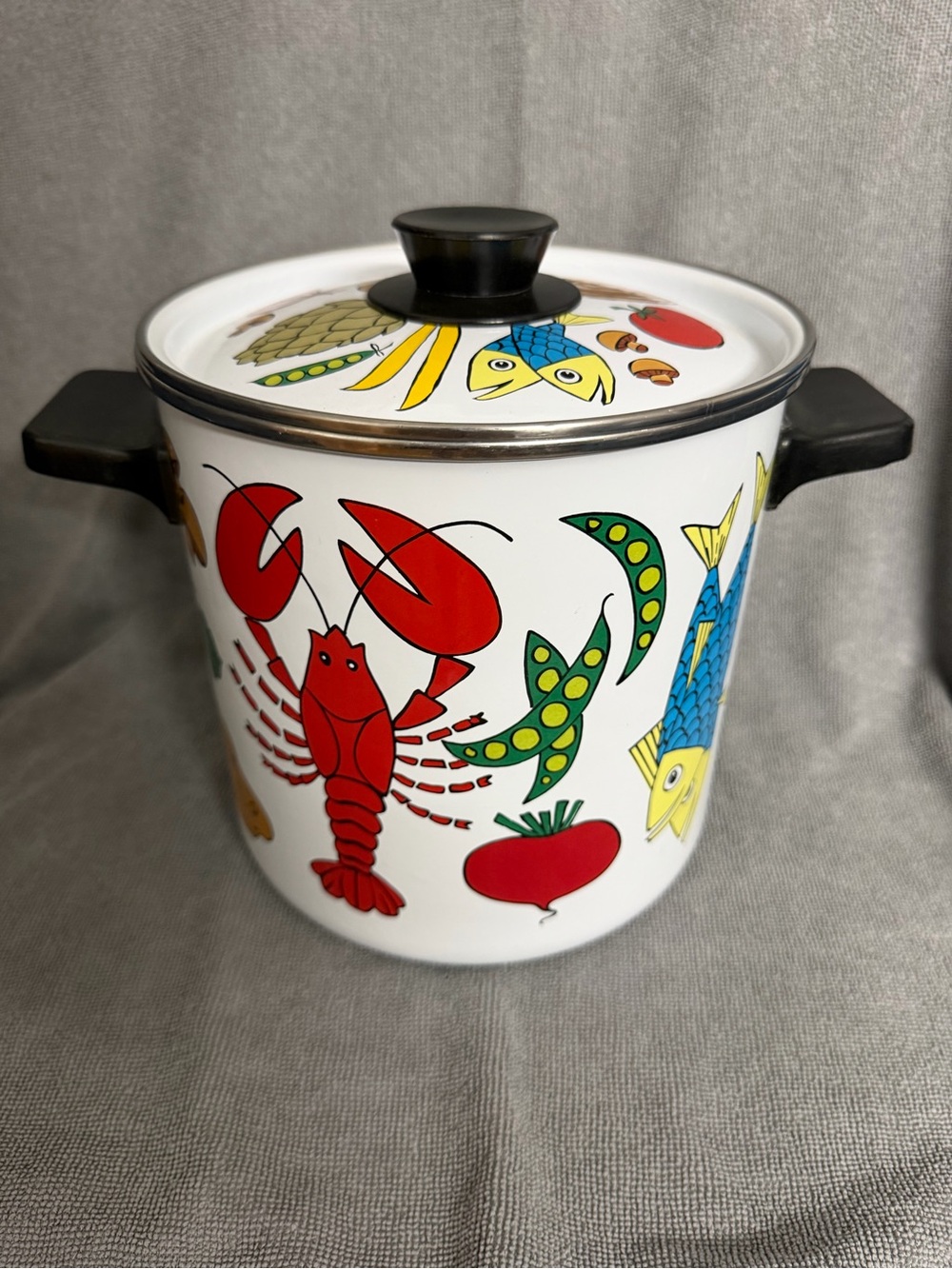 Vintage 70’s San Ignacio Seafood Metal Enameled Stock Pot with Lid